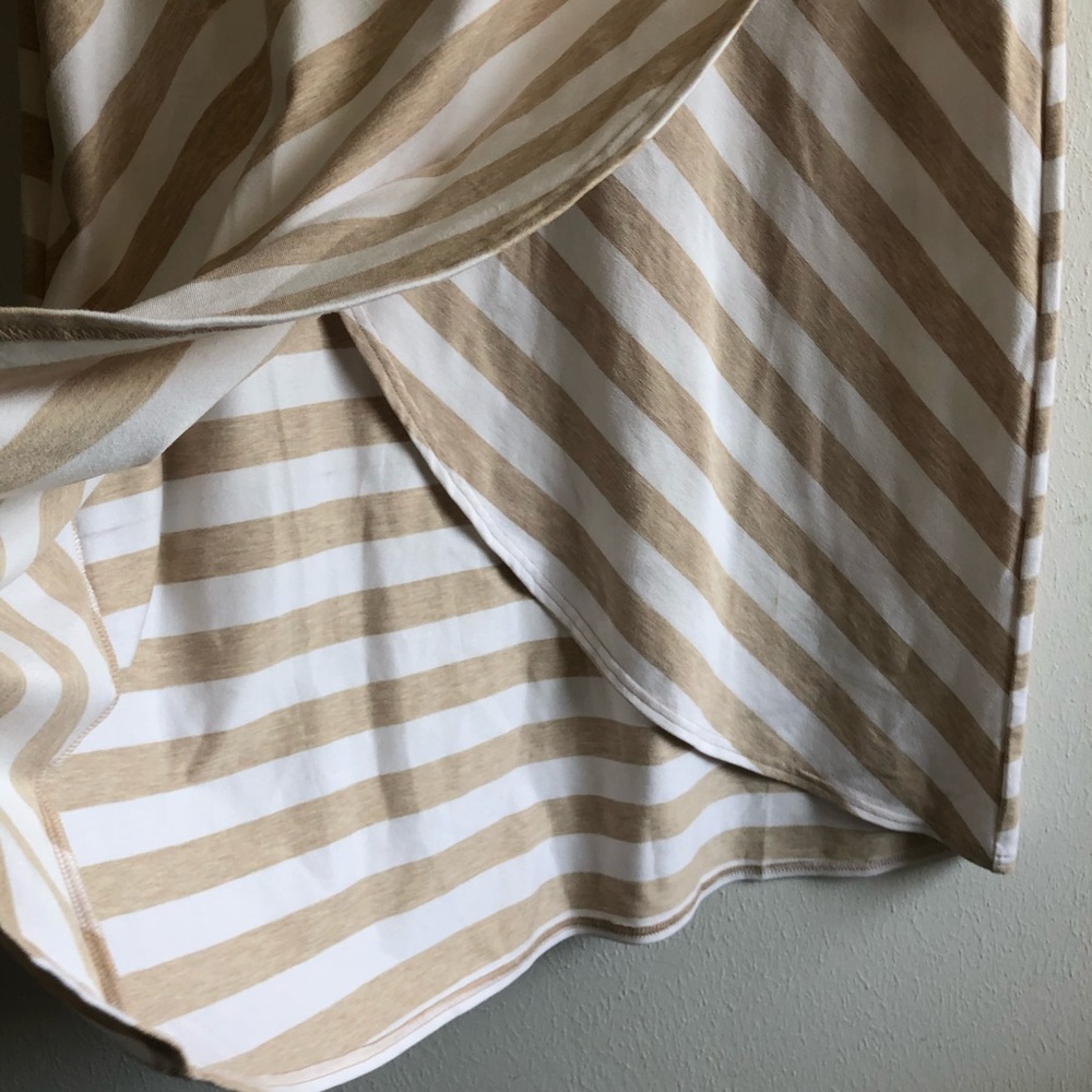 Athleta Skirt Ribbon Stripe Faux Wrap Midi Skirt Tan & Cream Sz M GUC - Picture 6 of 12
